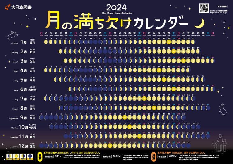 2024年<br/>月の満ち欠けカレンダー